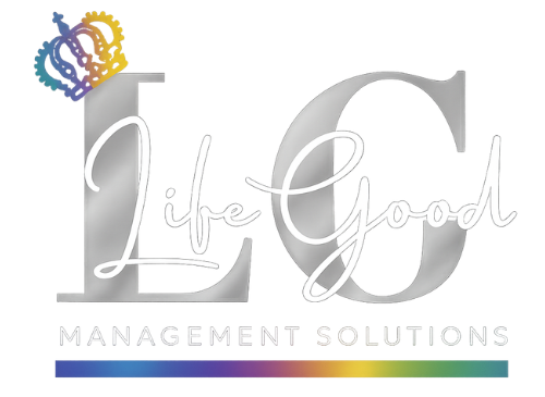 Logo for Life Good Management Solutions with colorful design elements on a white background